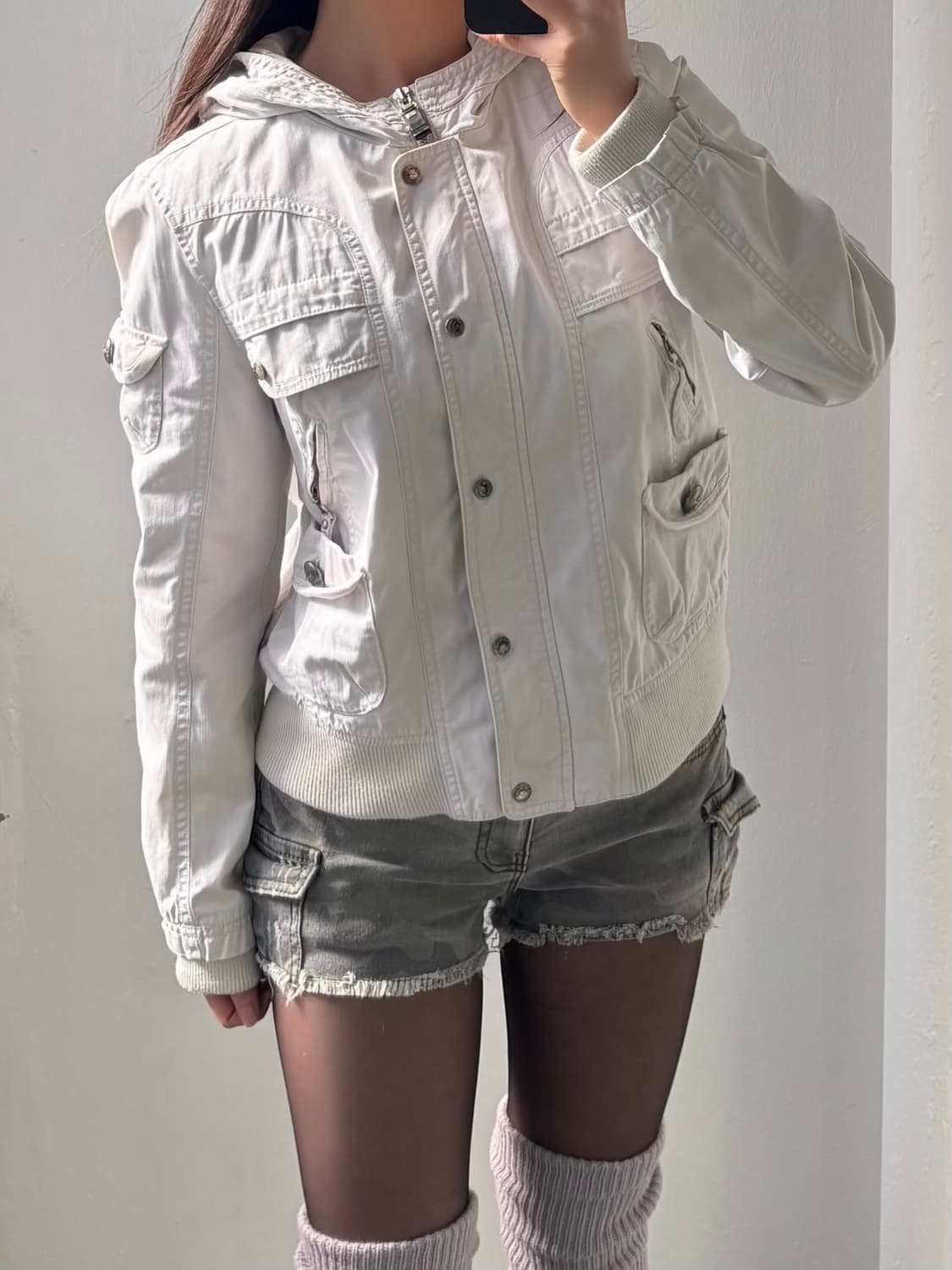 TBJ Jeans Light Grey Button Hood Zip-Up  상품이미지3