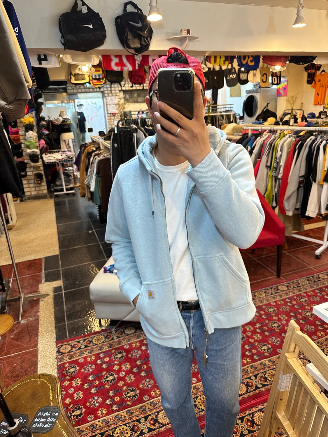 칼하트 릴렉스드핏 스카이블루 후드 집업 XL  상품이미지1