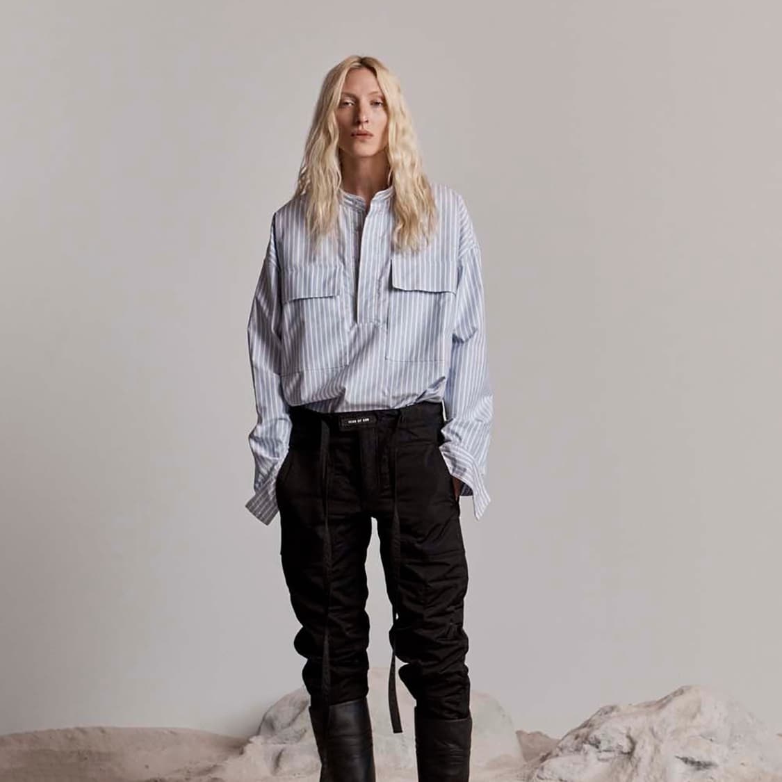 [XS] 피어오브갓 6th 그레이 스트라이프 풀오버 헨리 셔츠 상품이미지8