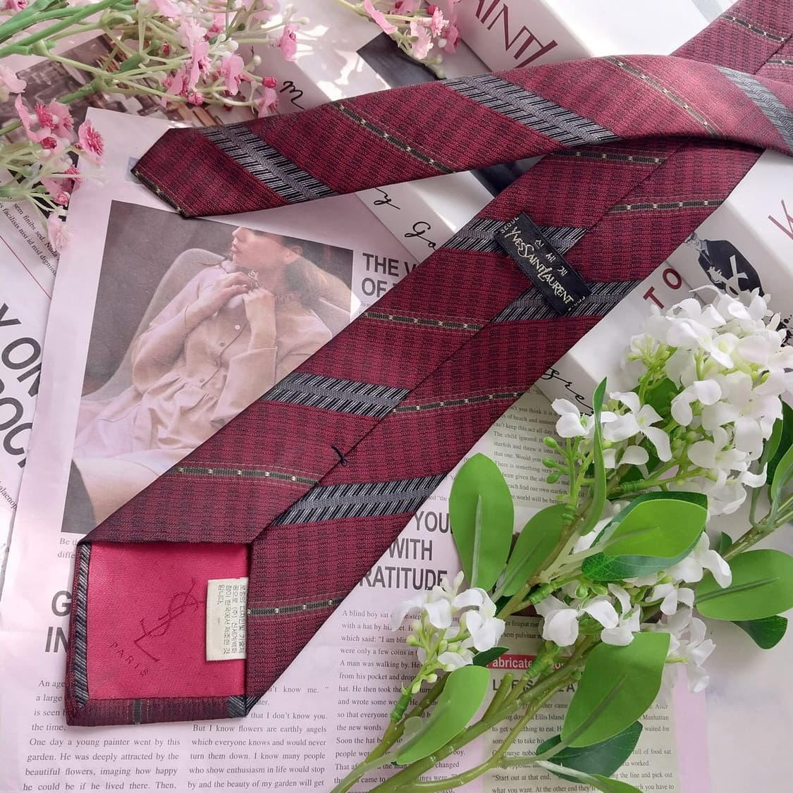 입생로랑 넥타이 와인 스트라이프 B등급 K2430
 상품이미지3