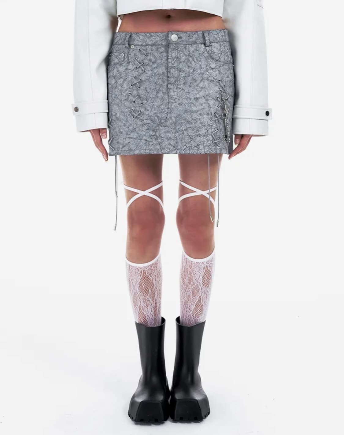 yeel EYELET MINI SKIRT GRAY 상품이미지3