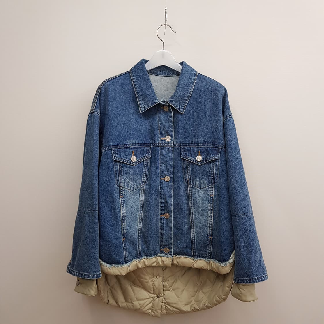 한섬 시스템 배색 퀼팅 오버핏 데님 자켓 82-94-160사이즈 상품이미지1