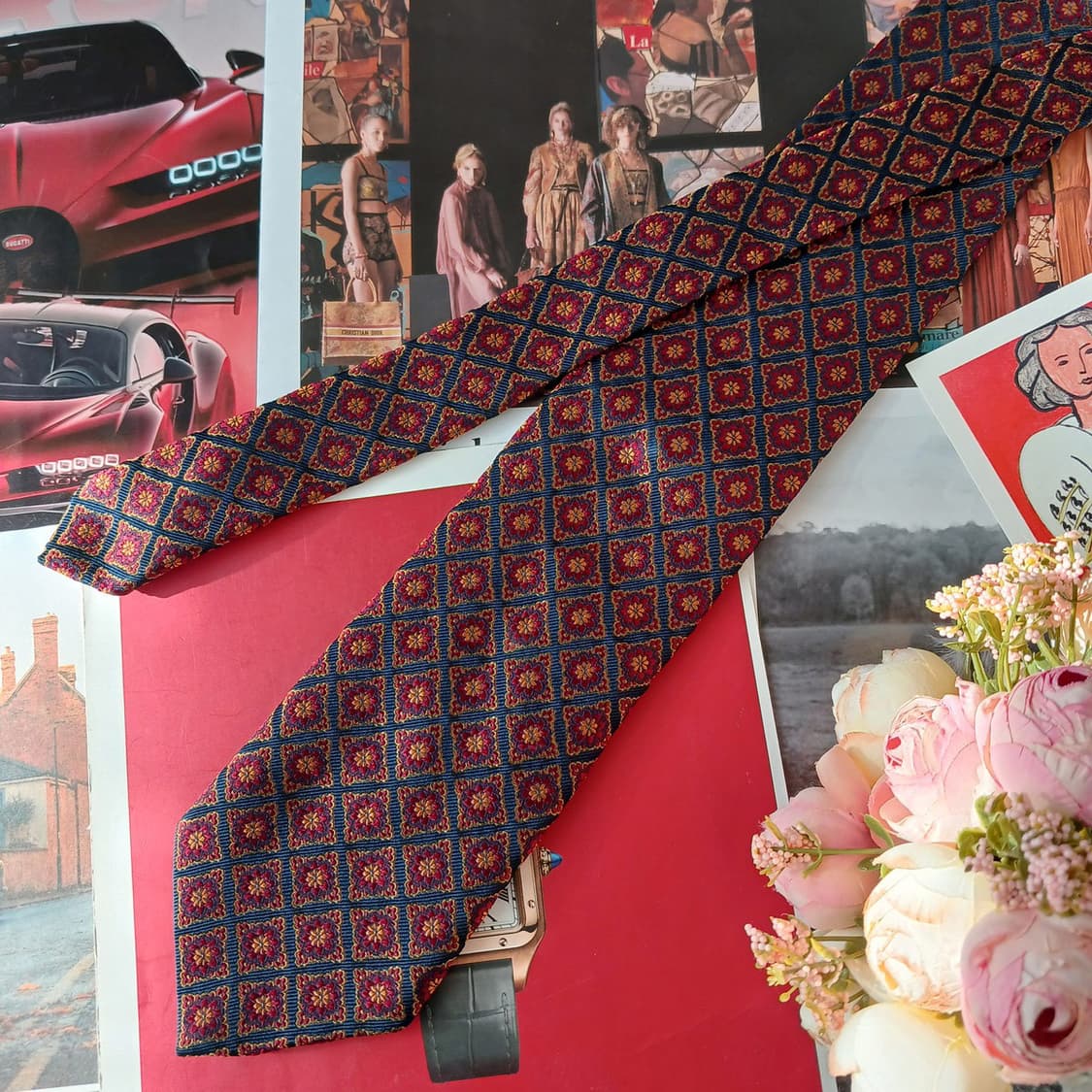 알테아 실크 네이비 기하 플로럴 넥타이 9.2cm A+등급 A19602
 상품이미지5