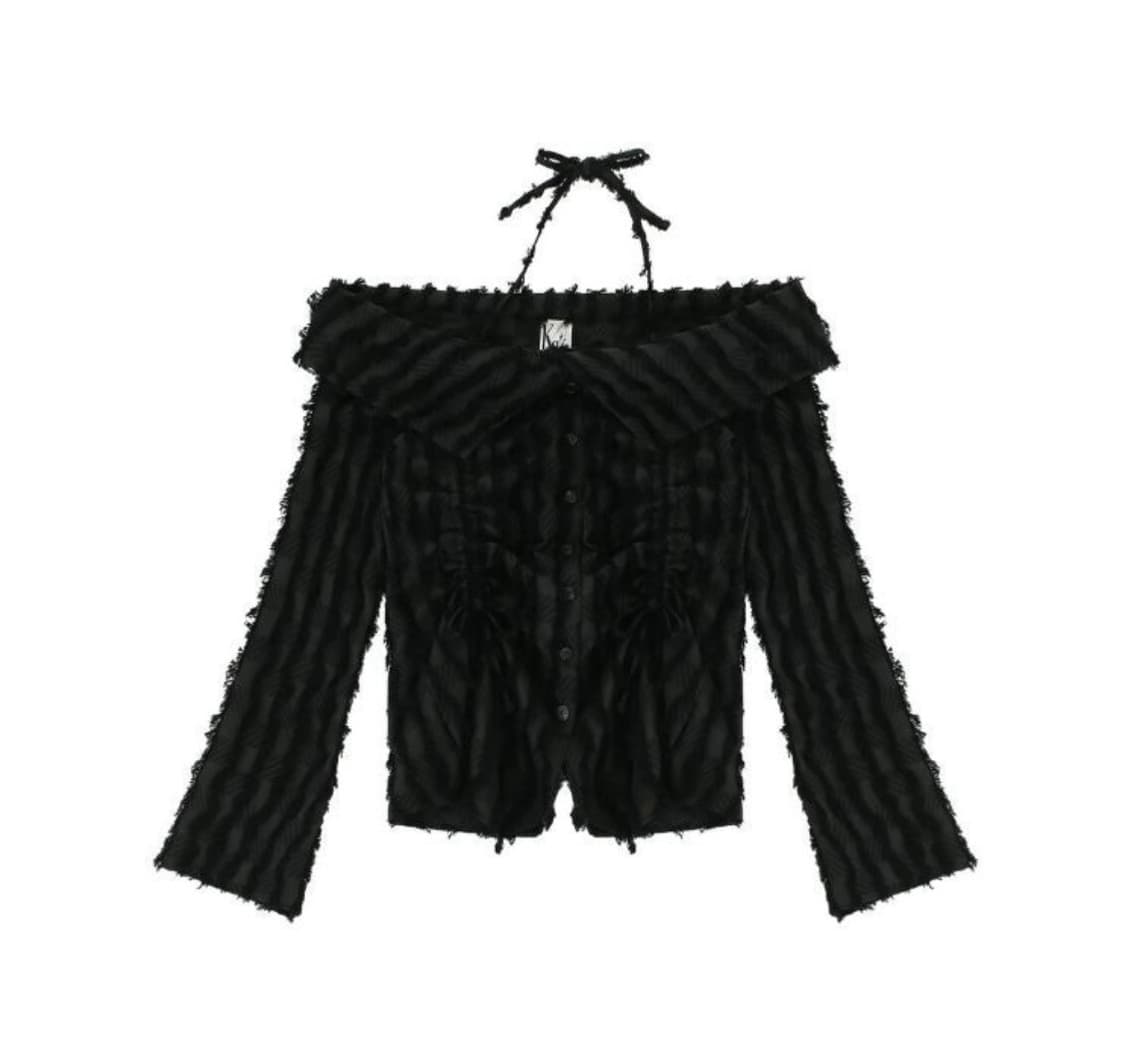 새상품) 카시코 오프숄더 셔링니트 블랙 상품이미지1