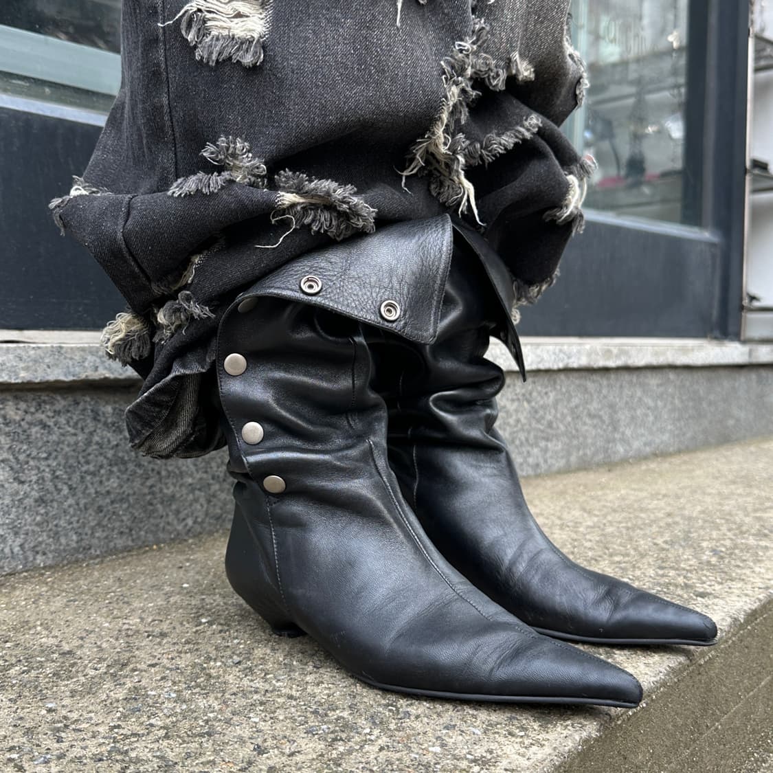 00s 아카이브 램스킨 스냅 버튼 포인트 부츠 상품이미지7