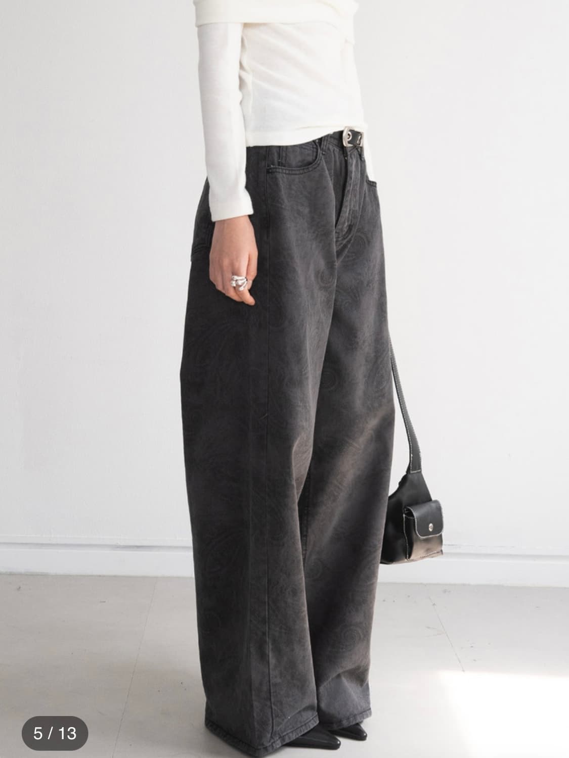 Paisley Cotton Wide Pants Charcoal 상품이미지2