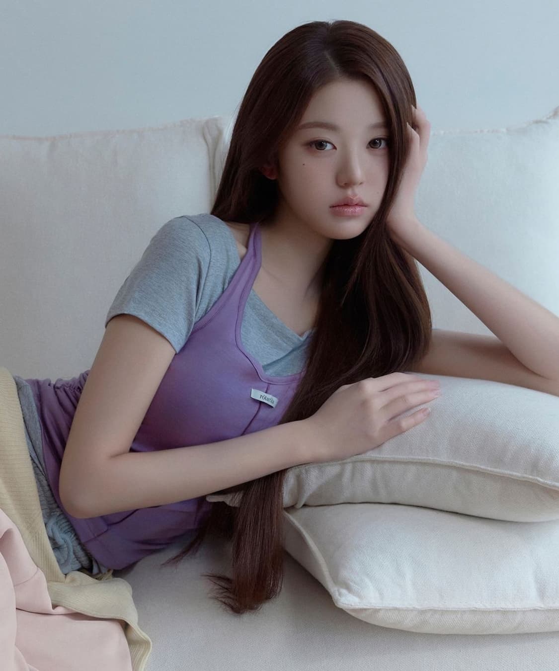 로라로라 홀터 레이어드 티셔츠 세트 퍼플 멜란지그레이 상품이미지5