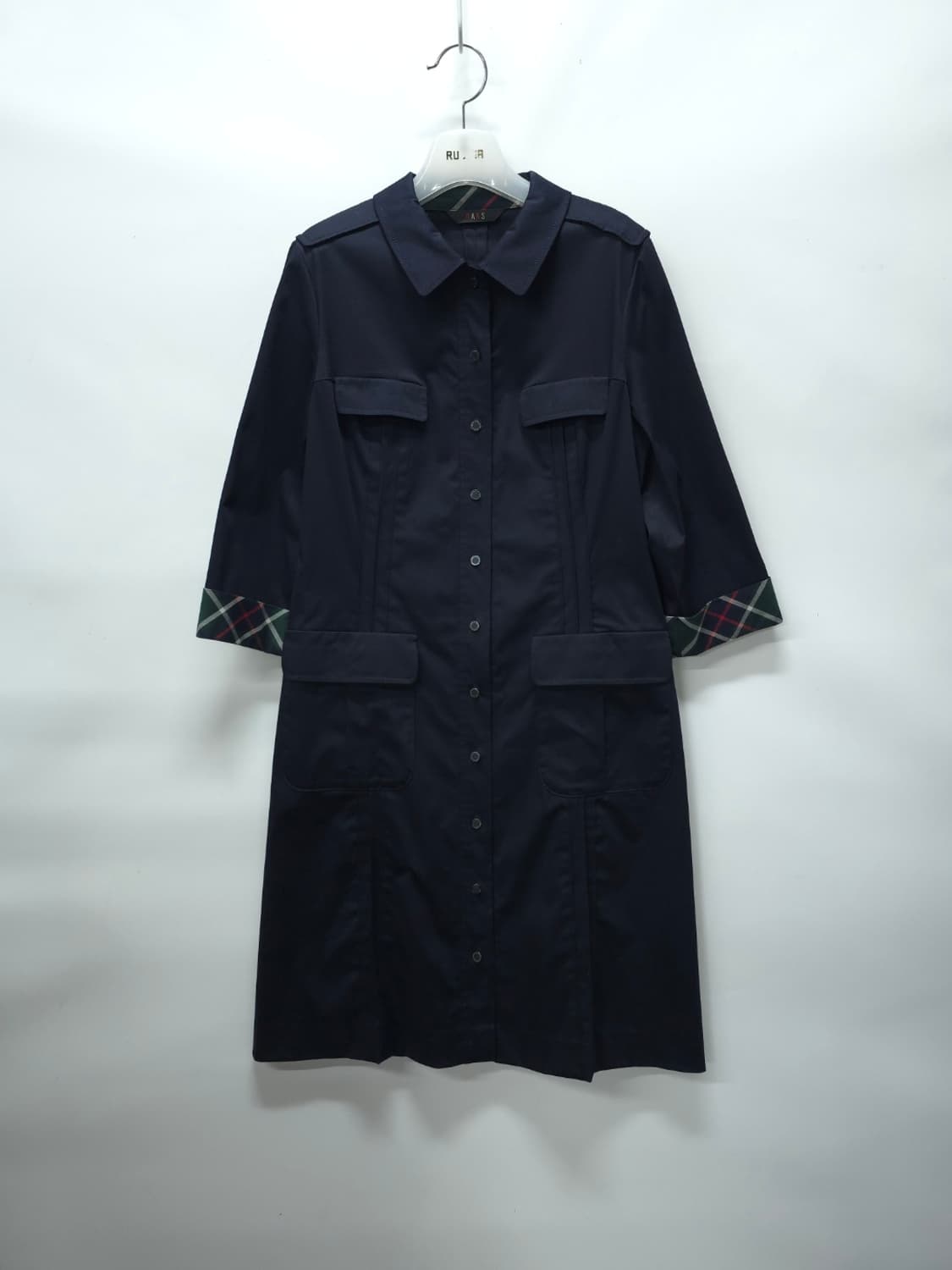 닥스 시그니처 체크 배색 네이비 셔츠형 원피스 (66~66반) 상품이미지1