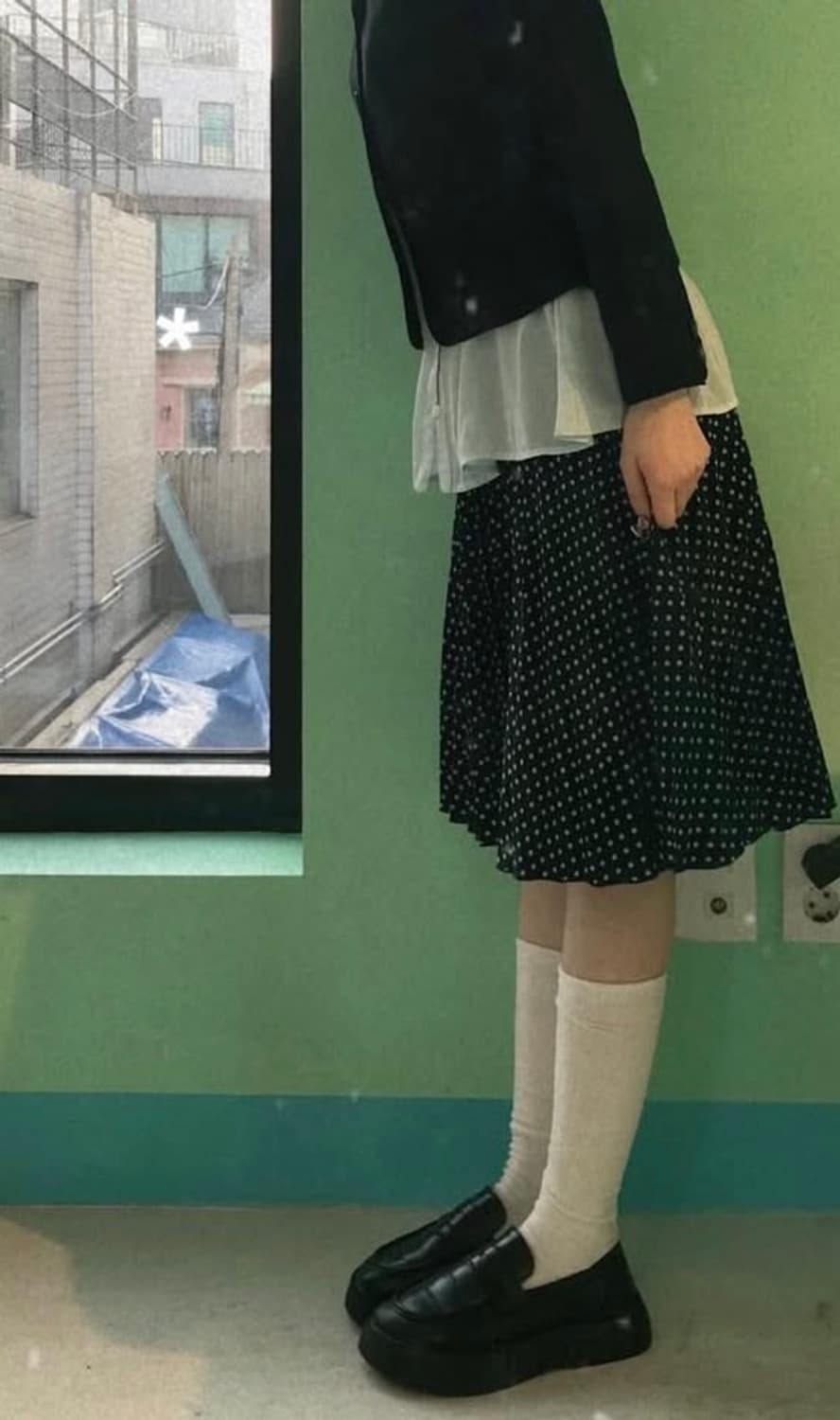 민트 도트 미디 스커트 블랙 플리츠 스커트 모리걸니혼진미쿠카메모리노가토 상품이미지2