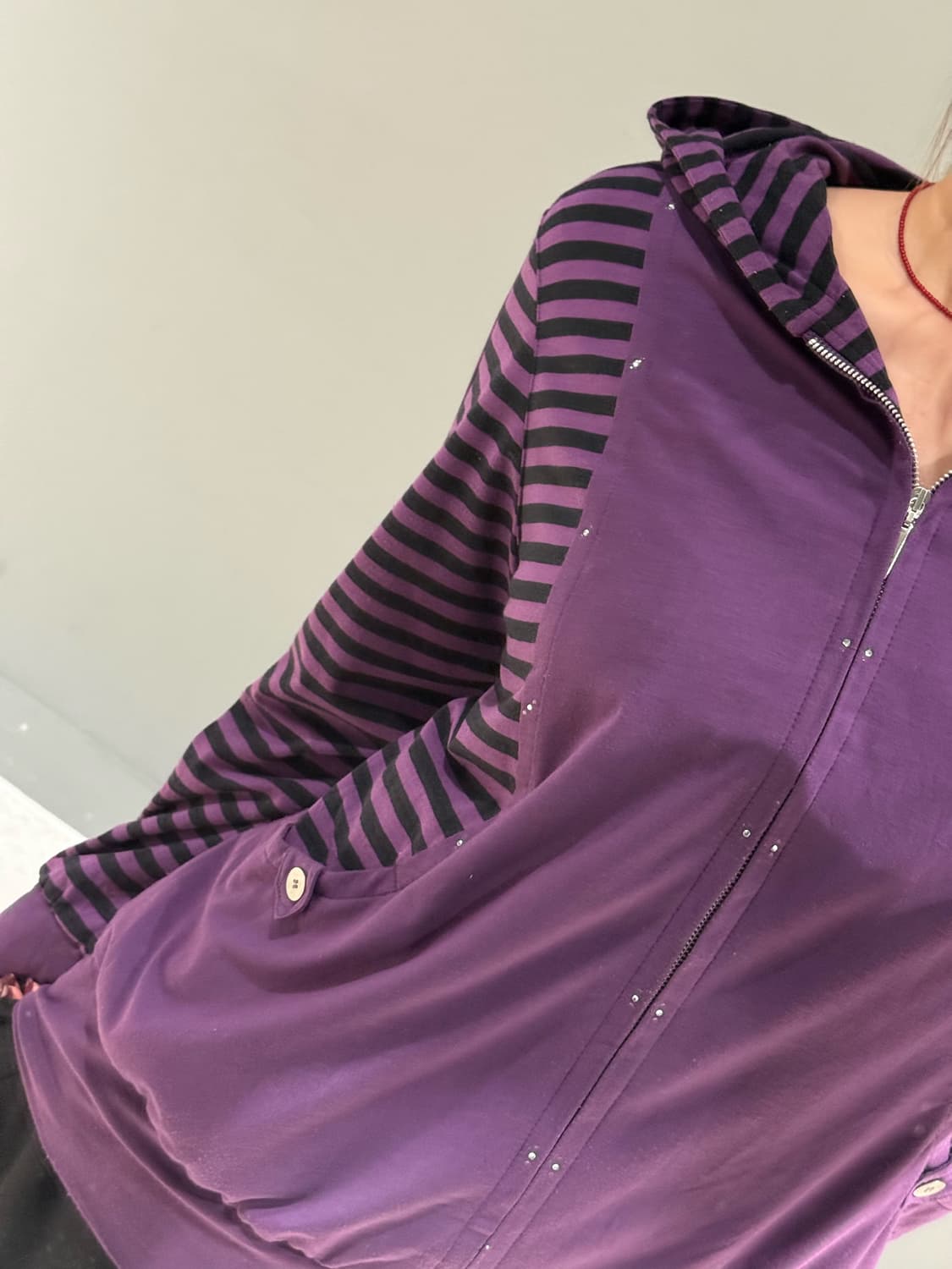 stripe pattern cubic line hood zip-up 상품이미지4