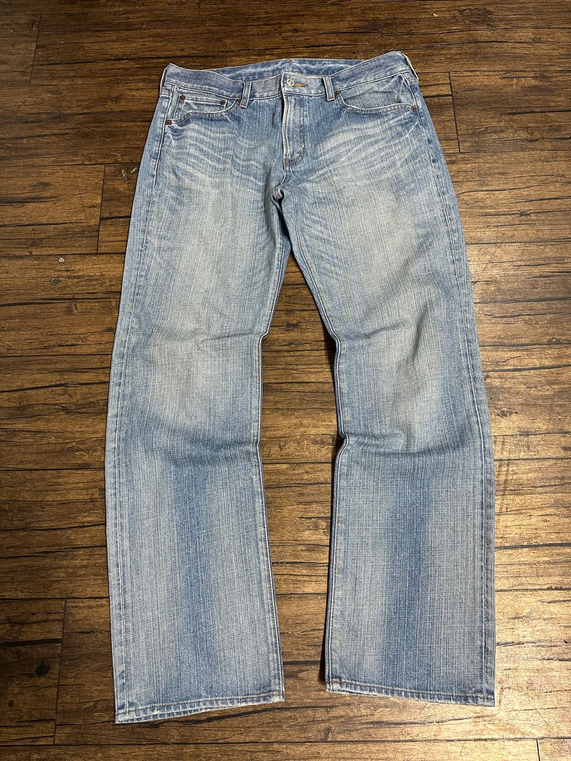 밥슨 BOBSON Crack Wash 연청 워싱 데님 팬츠 35인치 일본 상품이미지5