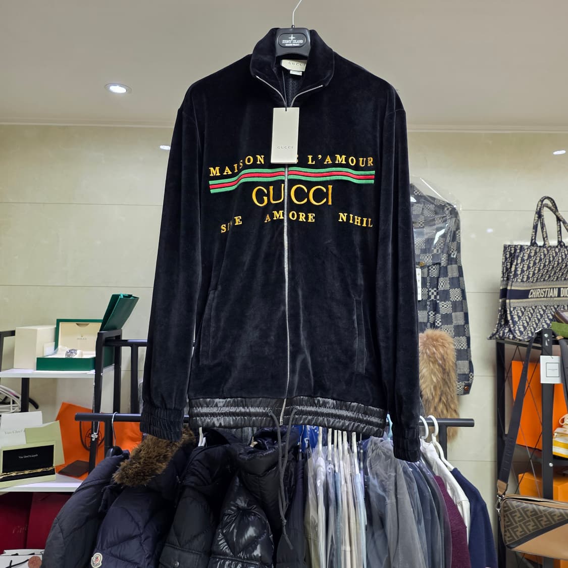 {클로젯}[S][실측L][백화점 풀셋]구찌 띠로고 벨벳 후리스 상품이미지1