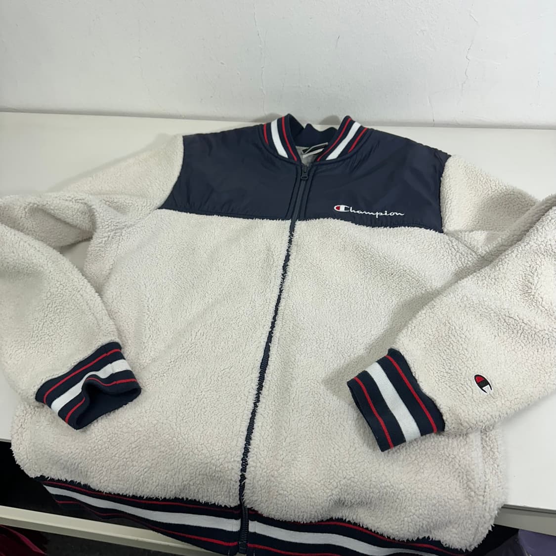 M 챔피온 재팬 화이트 후리스자켓 상품이미지2