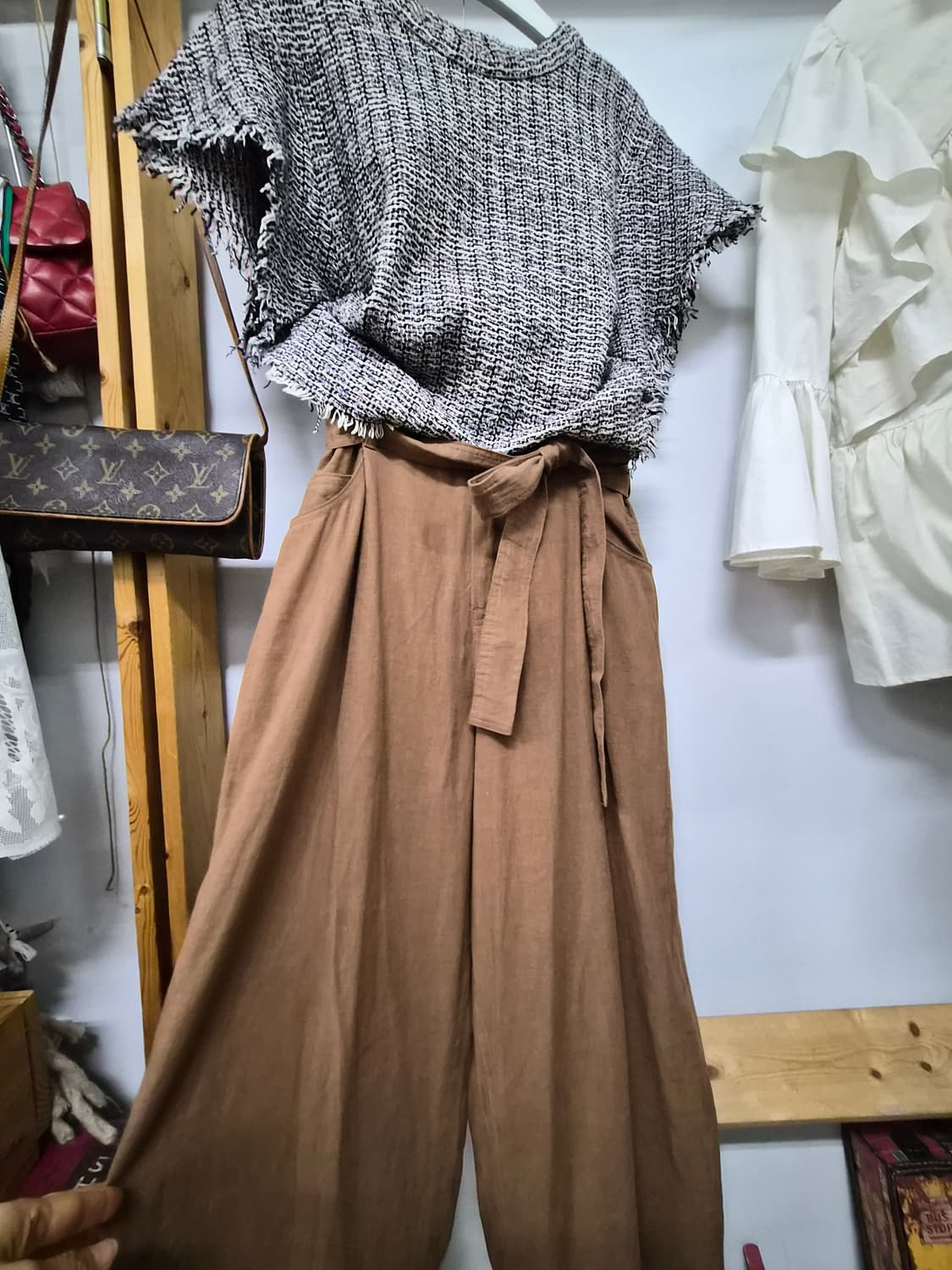 이로 여름 트위드 반팔 블라우스. 띠어리 린넨 와이드팬츠 상품이미지1