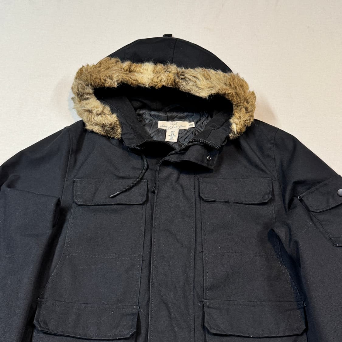 M) H&M 블랙 후드 퍼 패딩 점퍼 상품이미지3