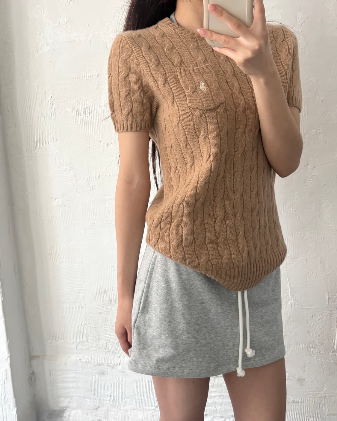 Polo 폴로 신형 QR 딥베이지 컬러 케이블 반팔 니트 상품이미지2