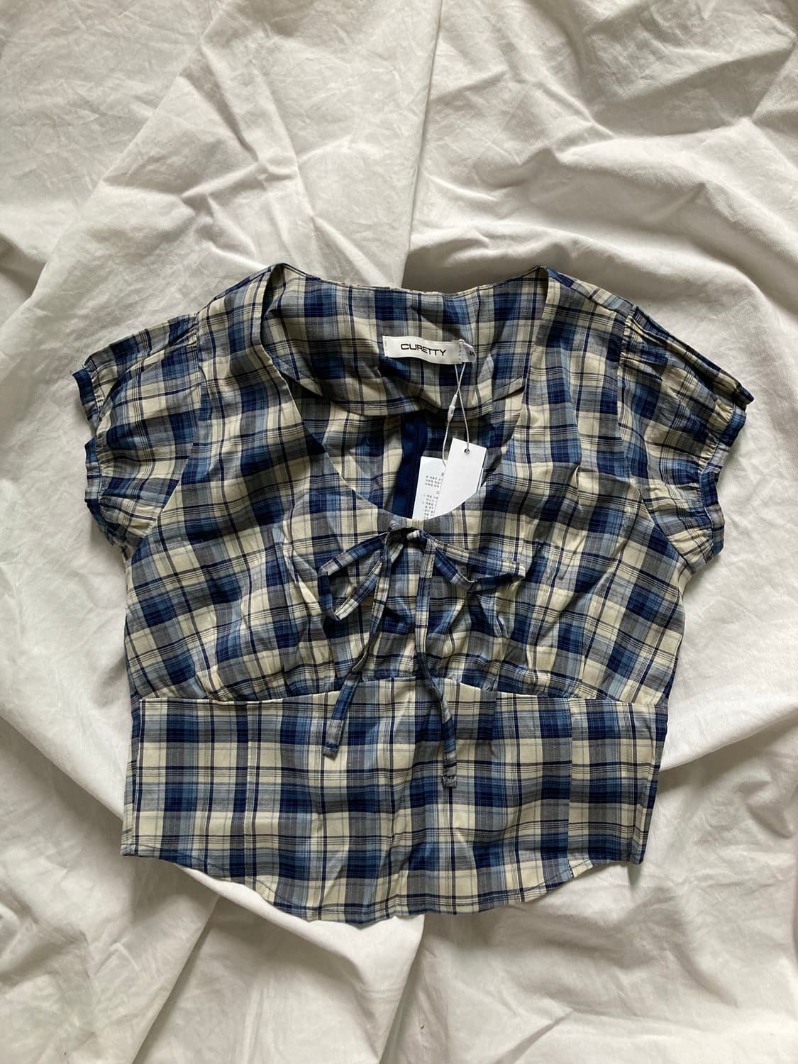  (새상품)큐리티 C V-NECK CHECK BLOUSE_BLUE 상품이미지2