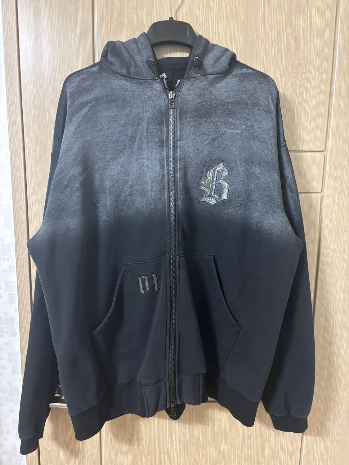 블랙아웃 빈티지워싱 집업 후드 상품이미지1