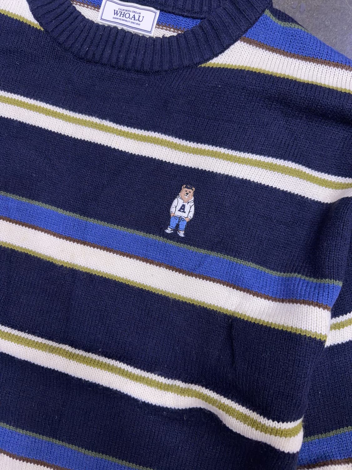 후아유 스티브 곰돌이 스트라이프 니트 스웨터 네이비 L 상품이미지4