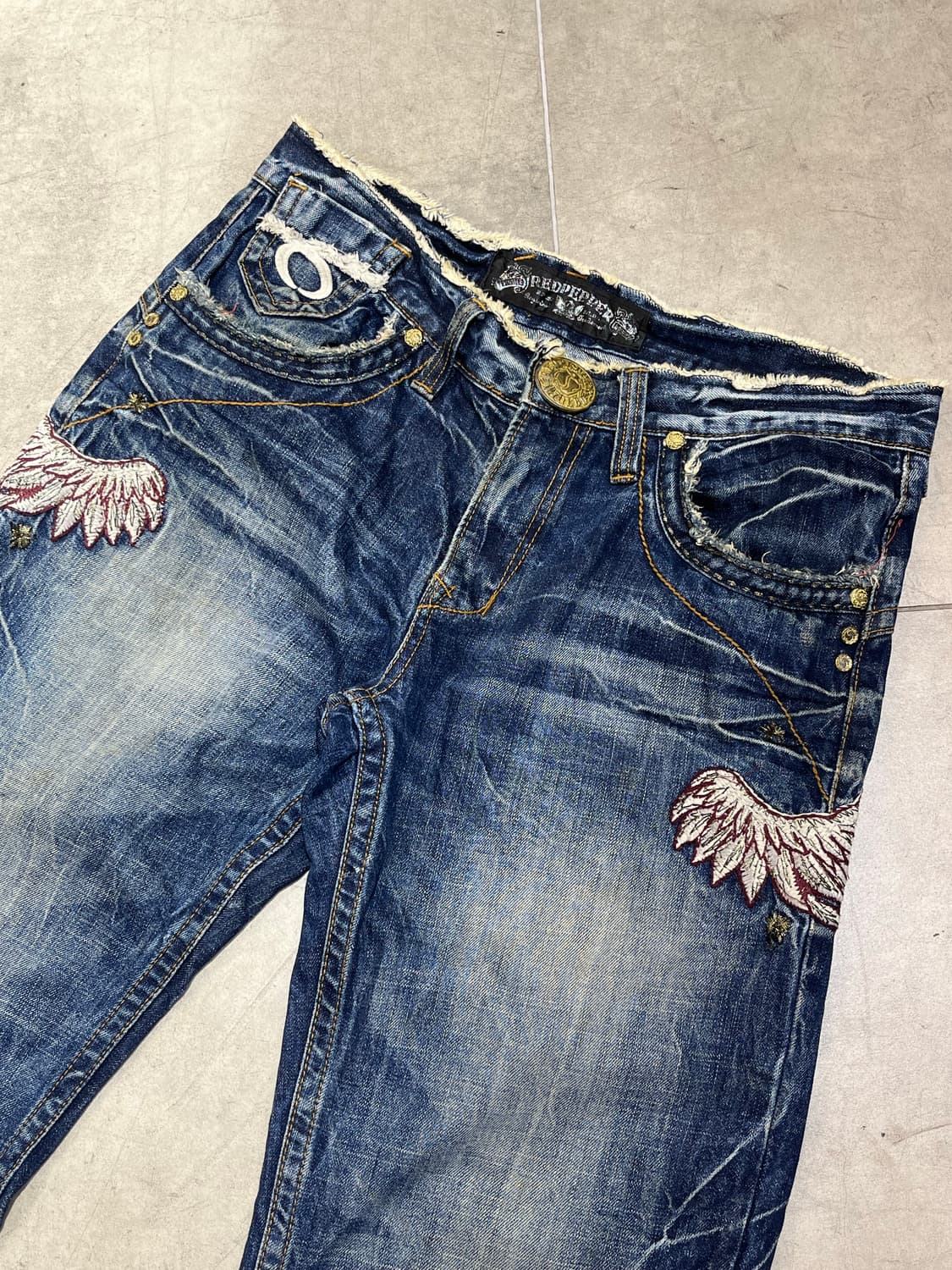 RED PEPPER 락펑크 그런지 워싱 날개 와이드 데님 팬츠 상품이미지9