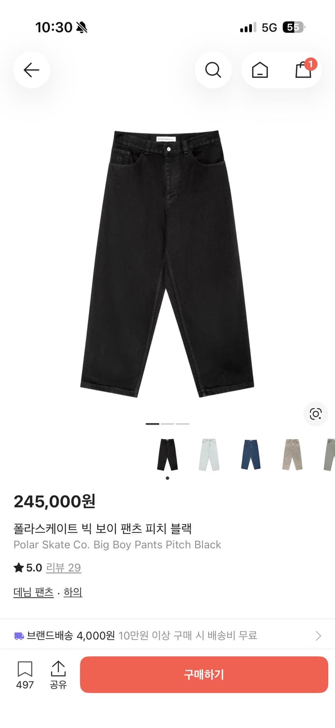 [XL] 폴라스케이트 빅 보이 팬츠 피치 블랙 상품이미지1