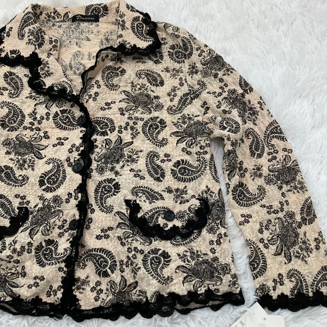 빈티지 아이보리 페이즐리 패턴 레이스 블라우스 y2k 스트릿 갸루 펑키  상품이미지2