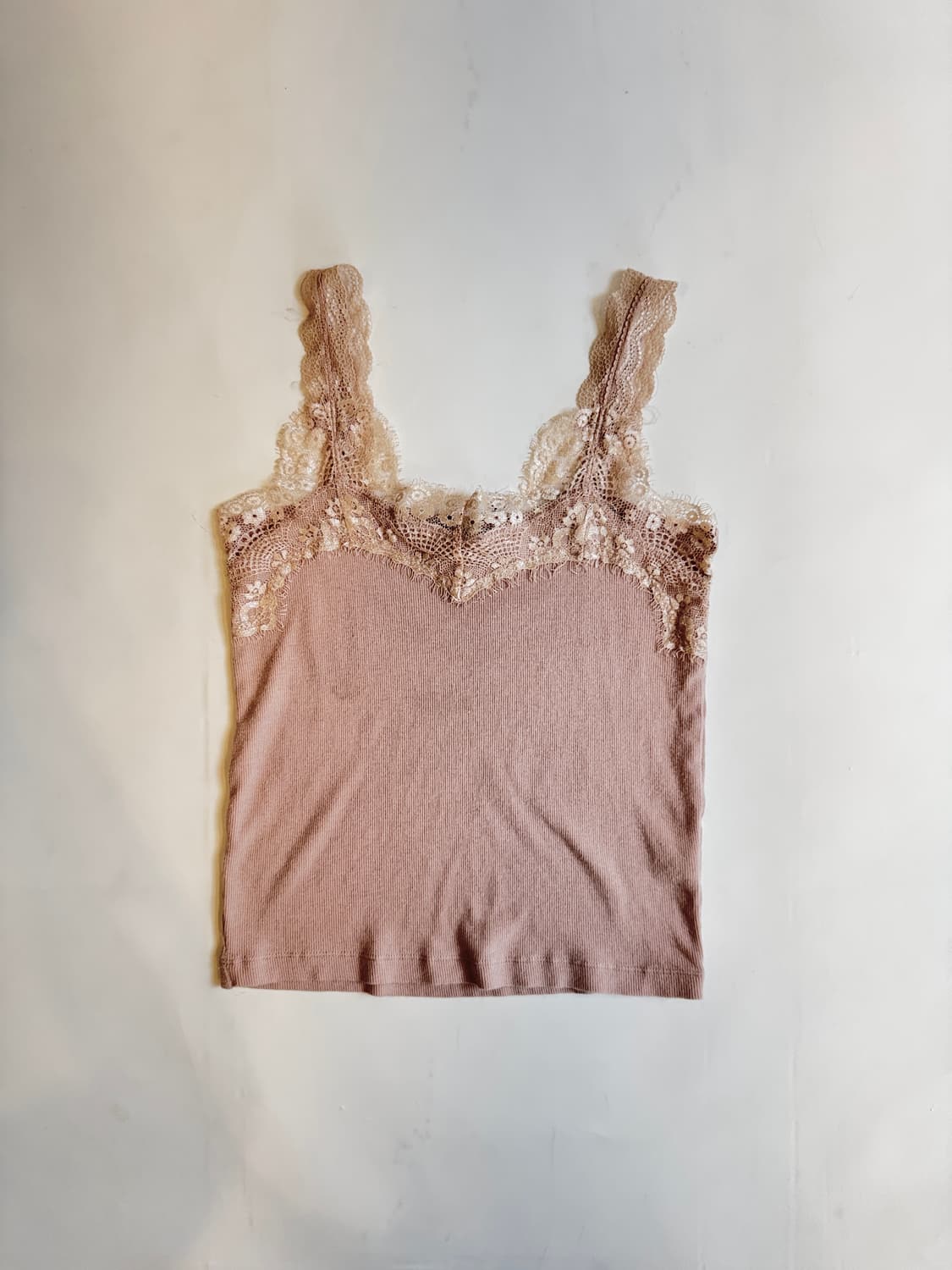 Pink Beige Lace-Strap Ribbed Tank Top  상품이미지1