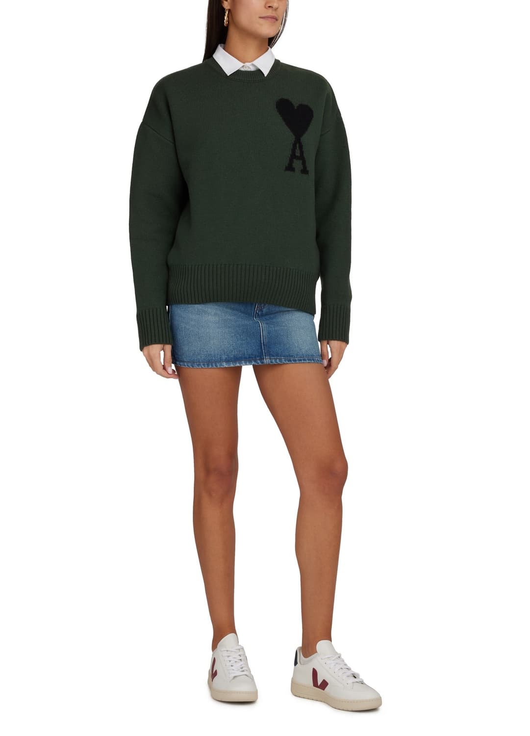 [XS,S] 아미 빅 하트 로고 안타르시아 스웨터 니트 다크 그린 상품이미지5