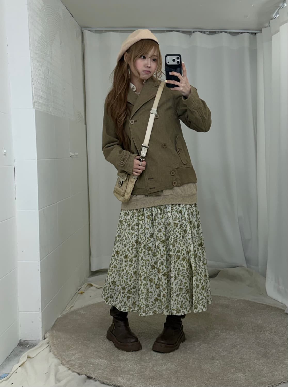 카키 하구미 모리걸 잔꽃 더블버튼자켓 코디세트 상품이미지1