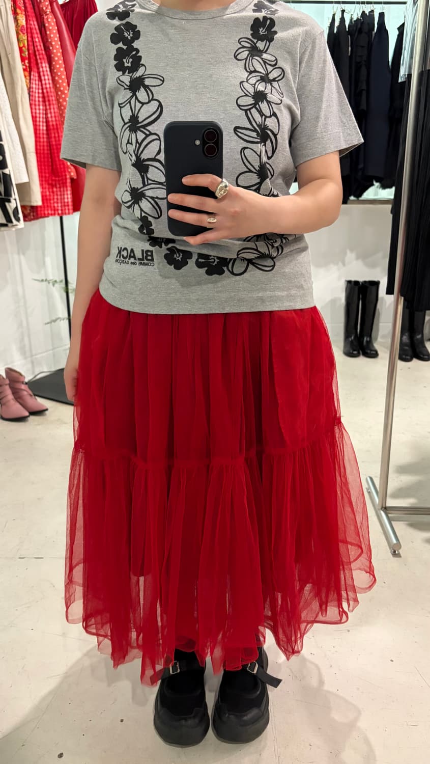 Red Tulle Shirring Skirt 상품이미지9