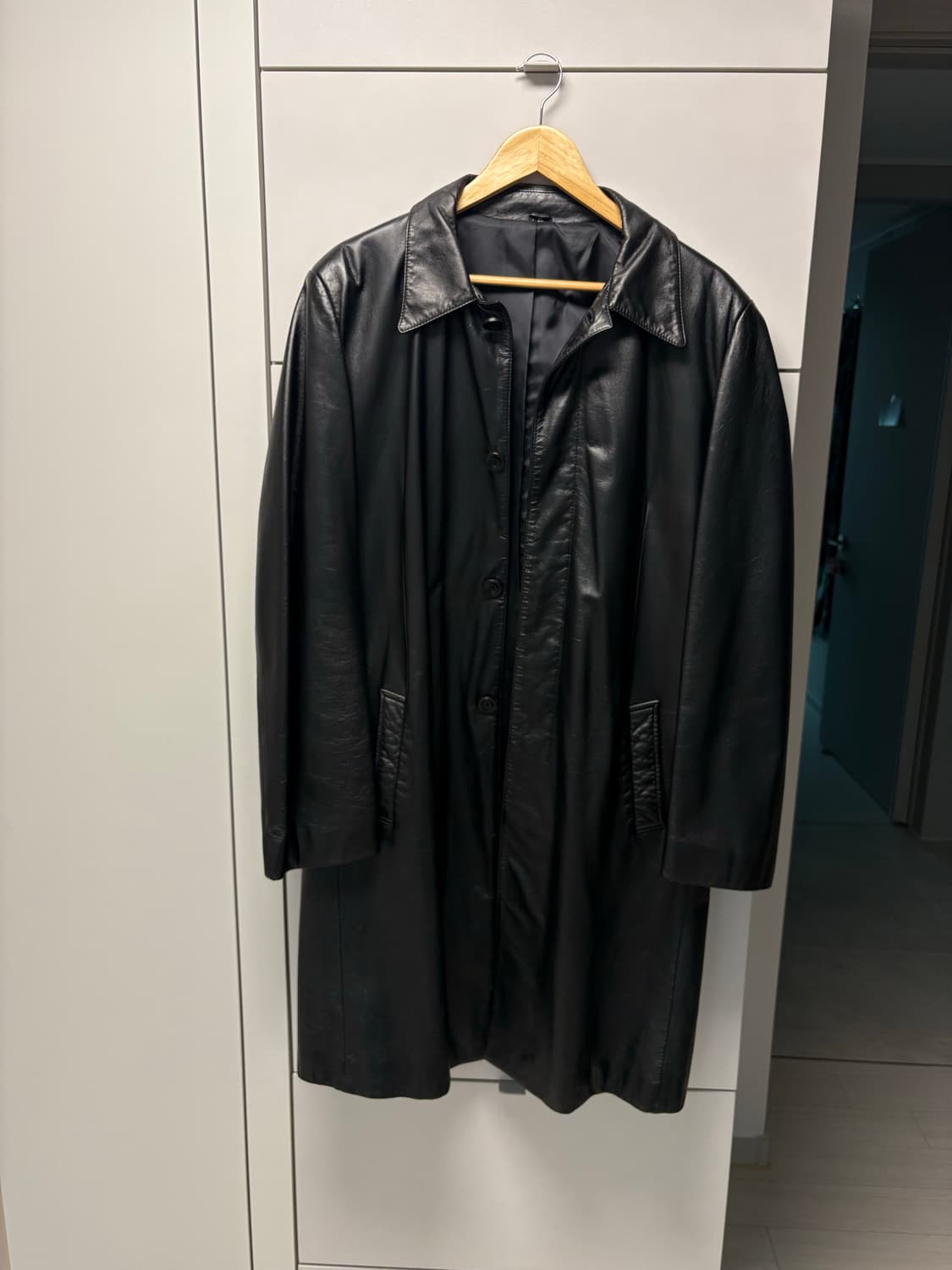 빈티지 블랙 레더 맥 싱글 가죽 코트 100사이즈 상품이미지1