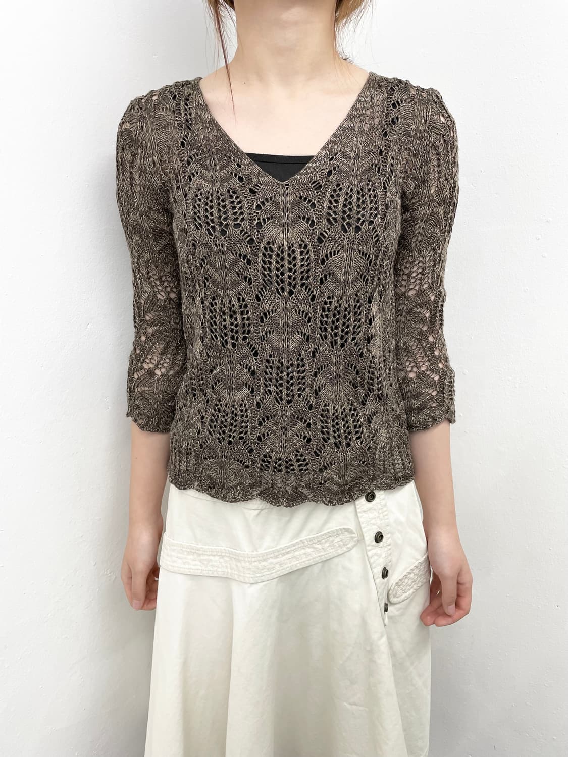 브라운 크로셰 니트 탑 상품이미지3