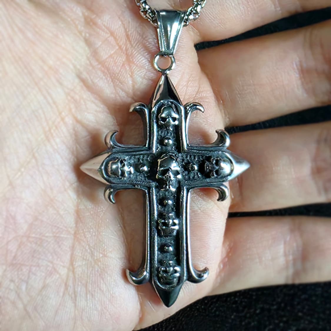 Skelra 티타늄 펜던트 빈티지 엔틱 고대 해골 십자가 남자 목걸이 상품이미지6