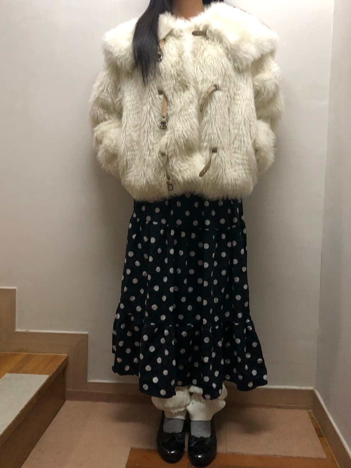 빈티지 블랙 도트 코듀로이 롱 스커트 상품이미지4