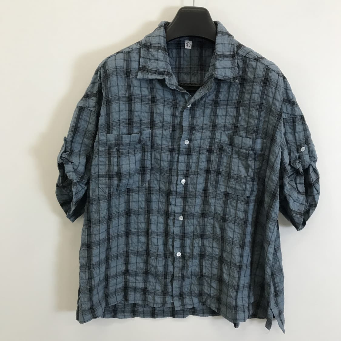 파르티멘토 링클 체크 롤업 반팔셔츠 그린 [L] 상품이미지1