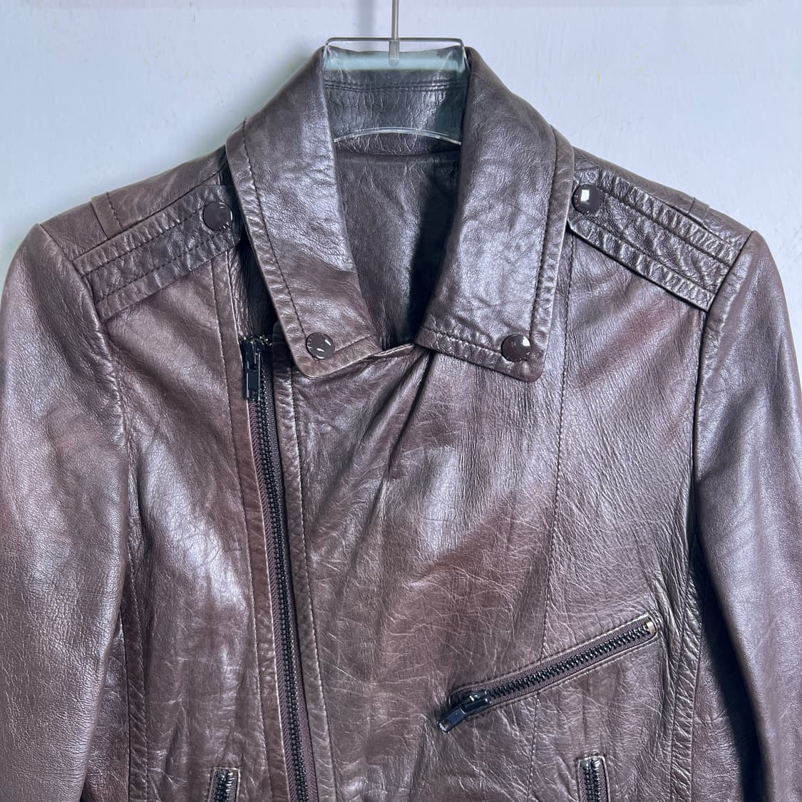 시스템 브라운 양가죽 라이더 자켓 상품이미지3