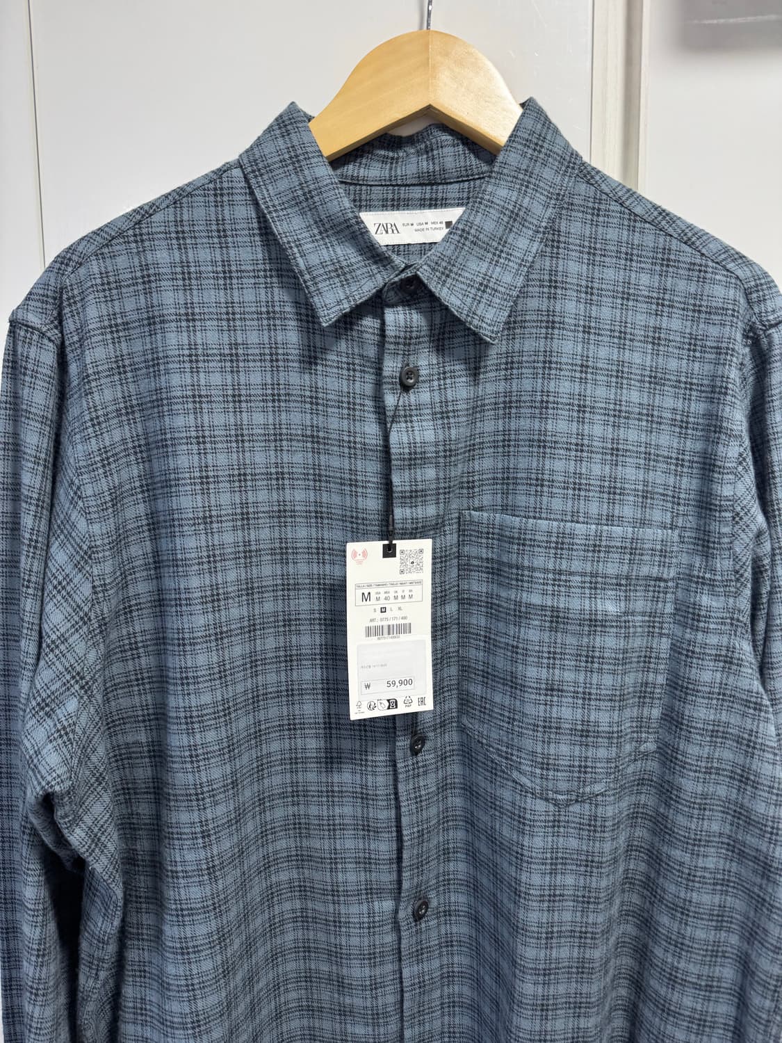 자라 크롭 체크 셔츠 블루 M사이즈 상품이미지3