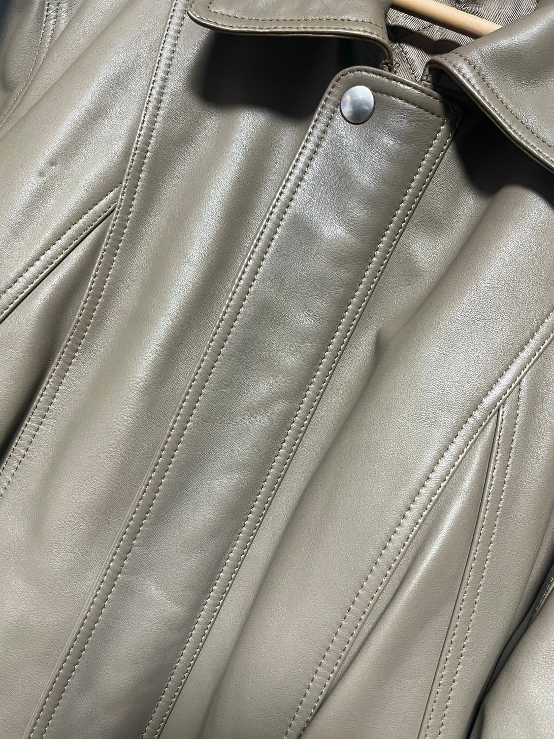 선플라워 90s 레더 봄버 베이지브라운 상품이미지5