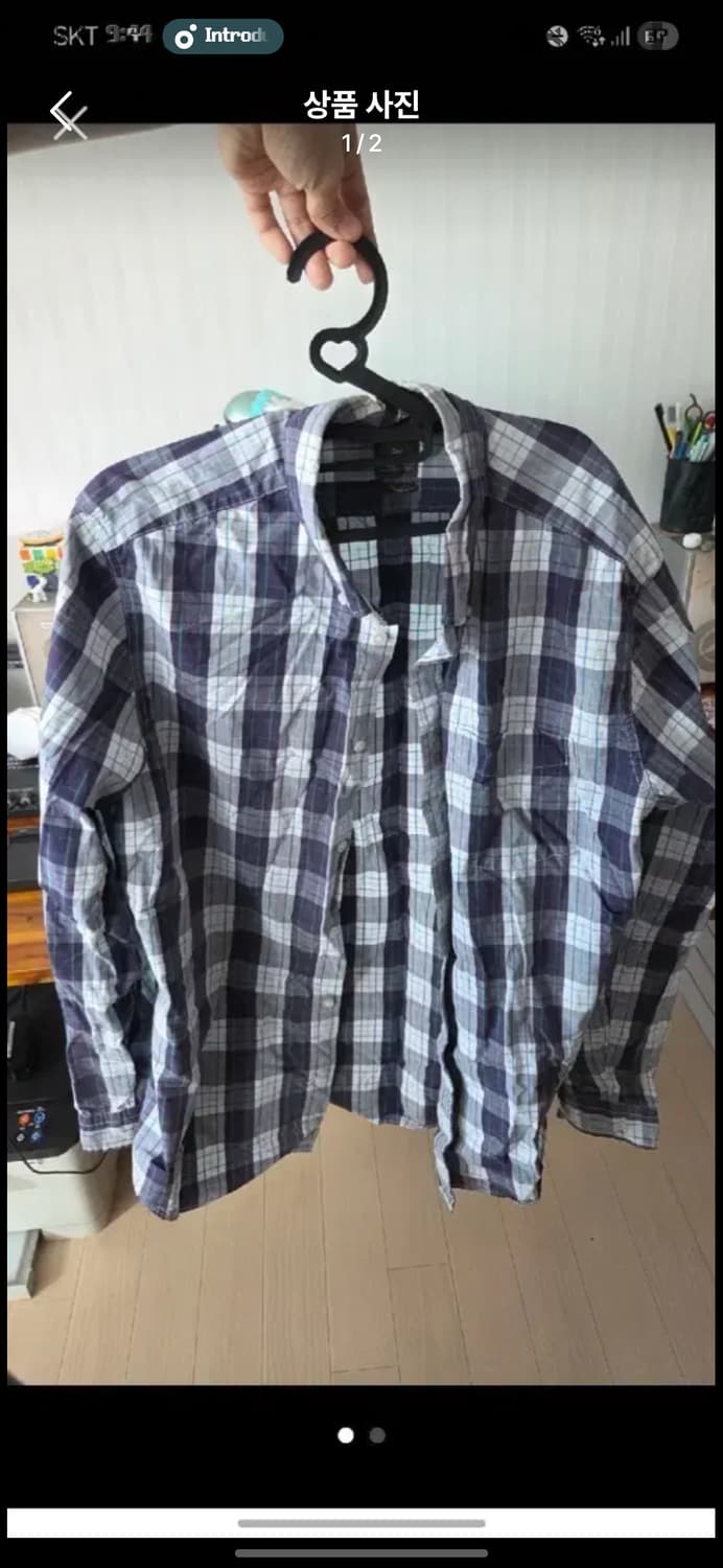 갭 체크무늬 셔츠 XL 긴팔 GAP 남색 하얀색 상품이미지1