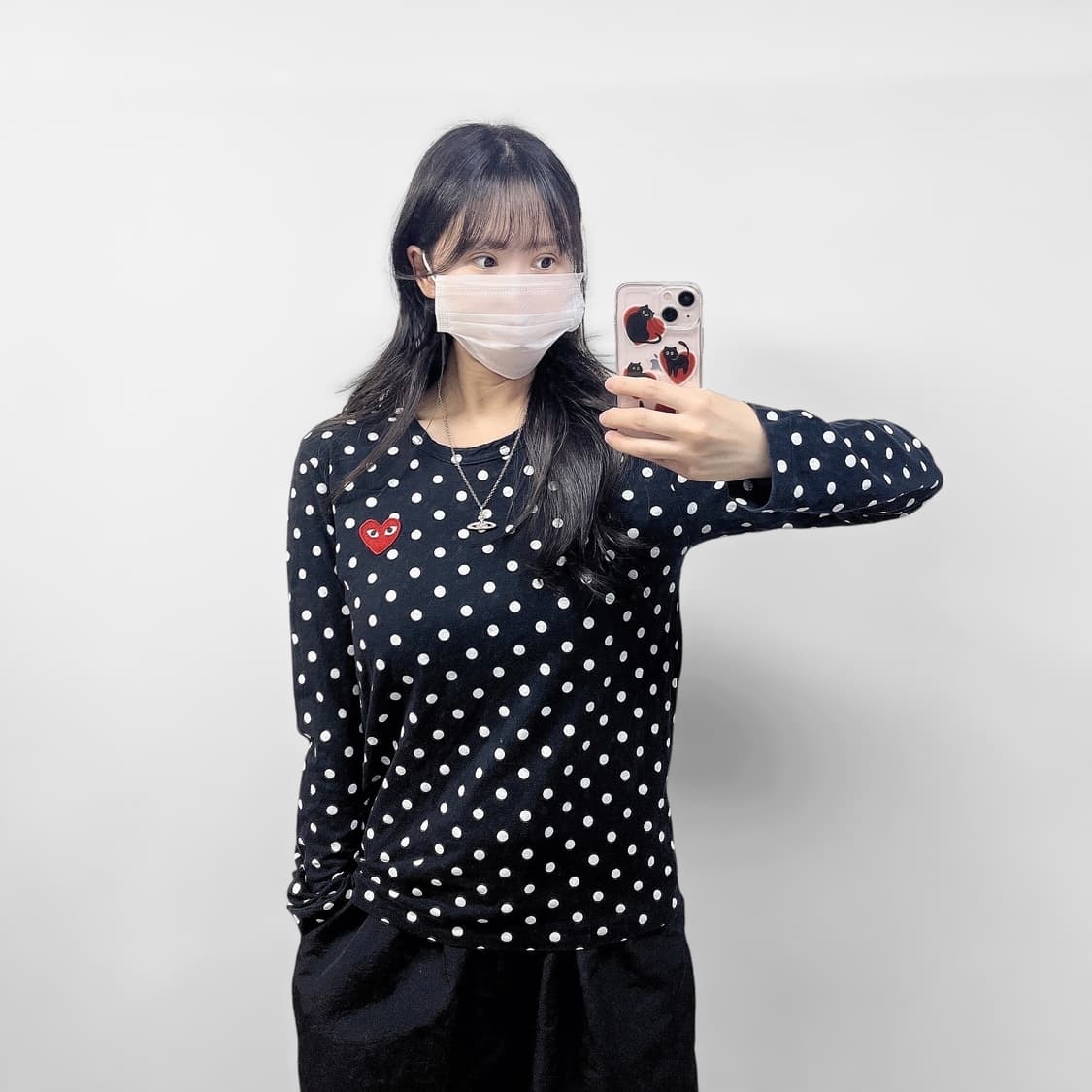 꼼데가르송 하트 와펜 도트 롱슬리브 블랙 상품이미지1