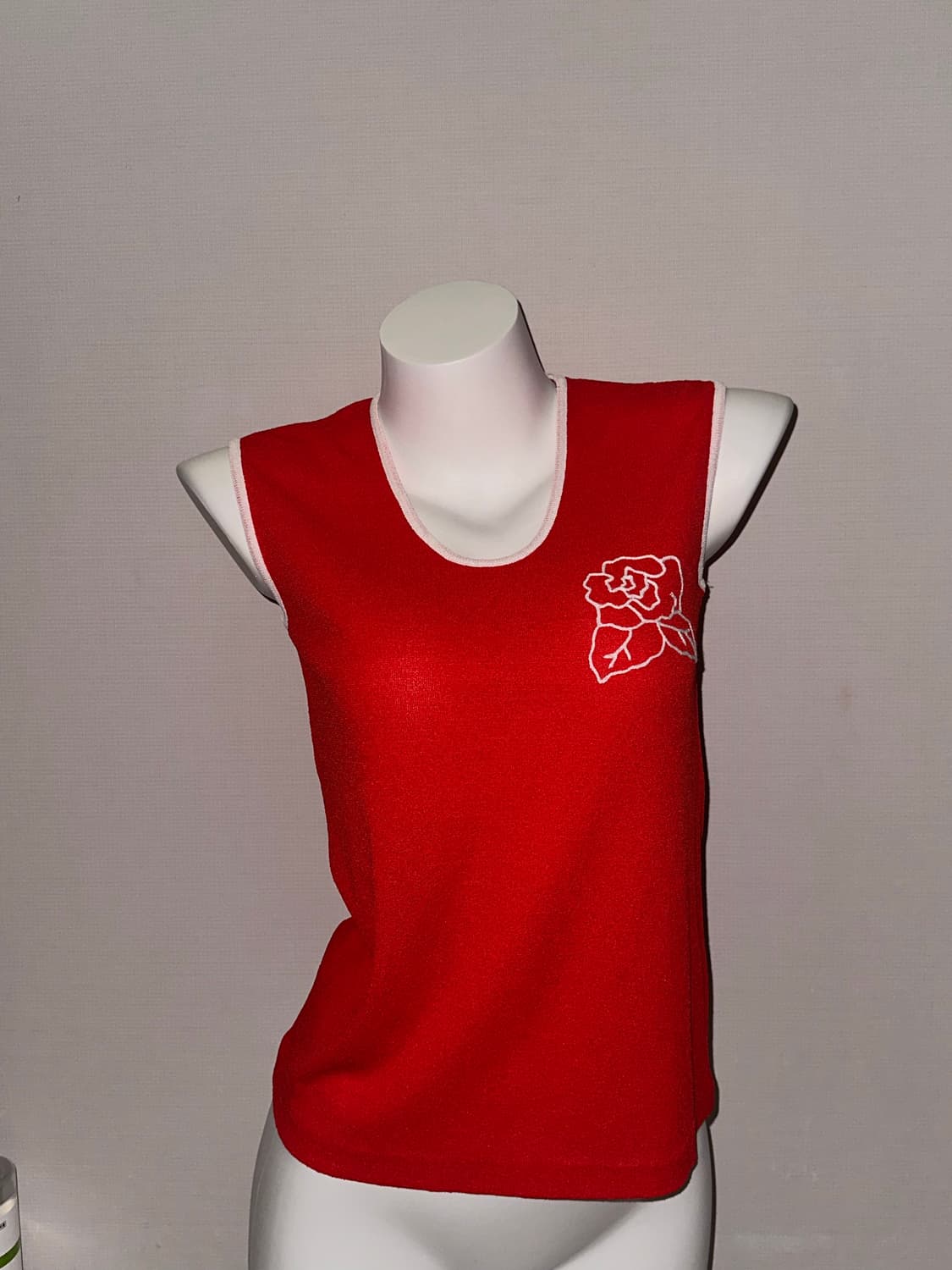 빈티지 링거 레드 로즈 니트 슬리브리스 상품이미지3