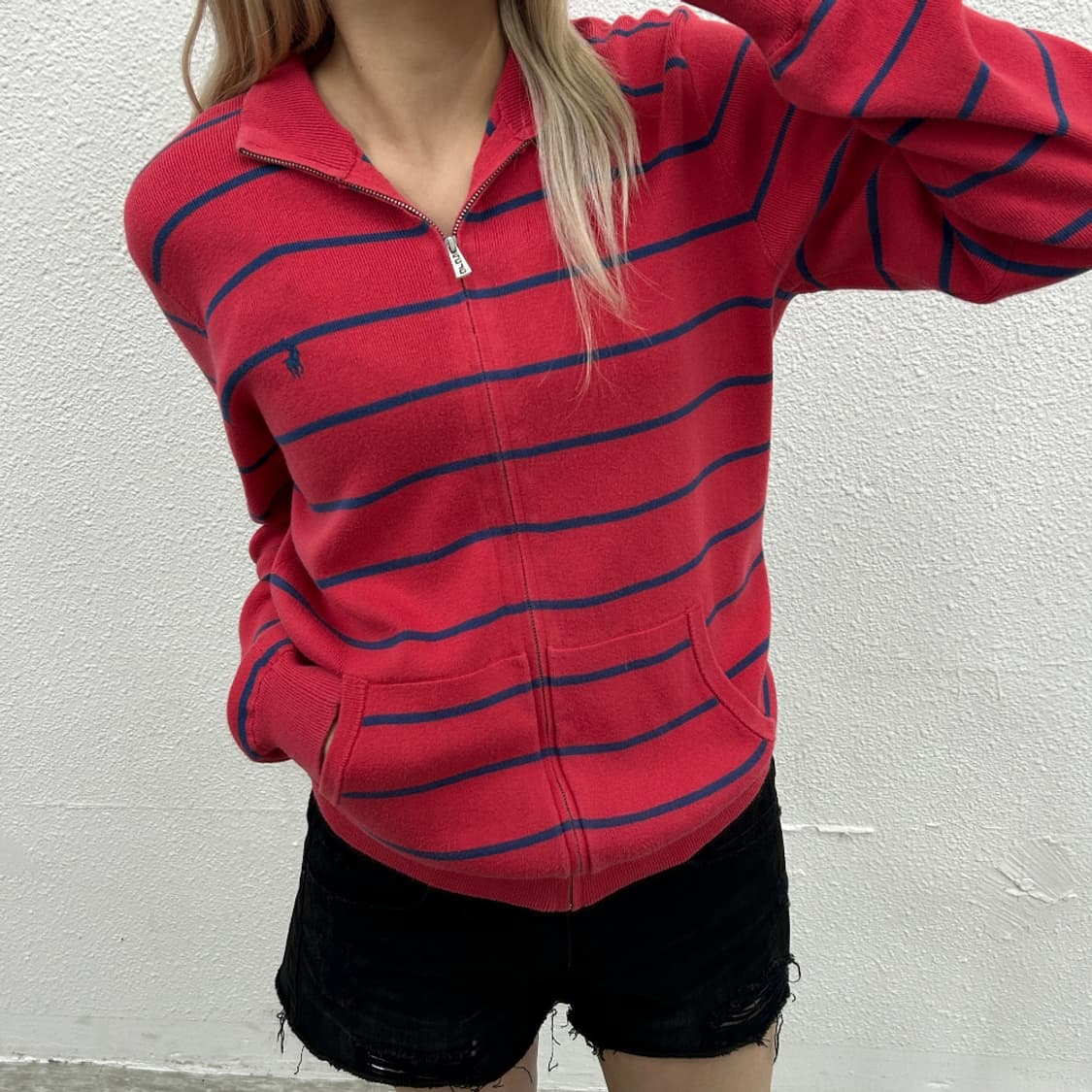 폴로 랄프로렌 네이비 스트라이프 딥핑크 집업 XL 상품이미지1