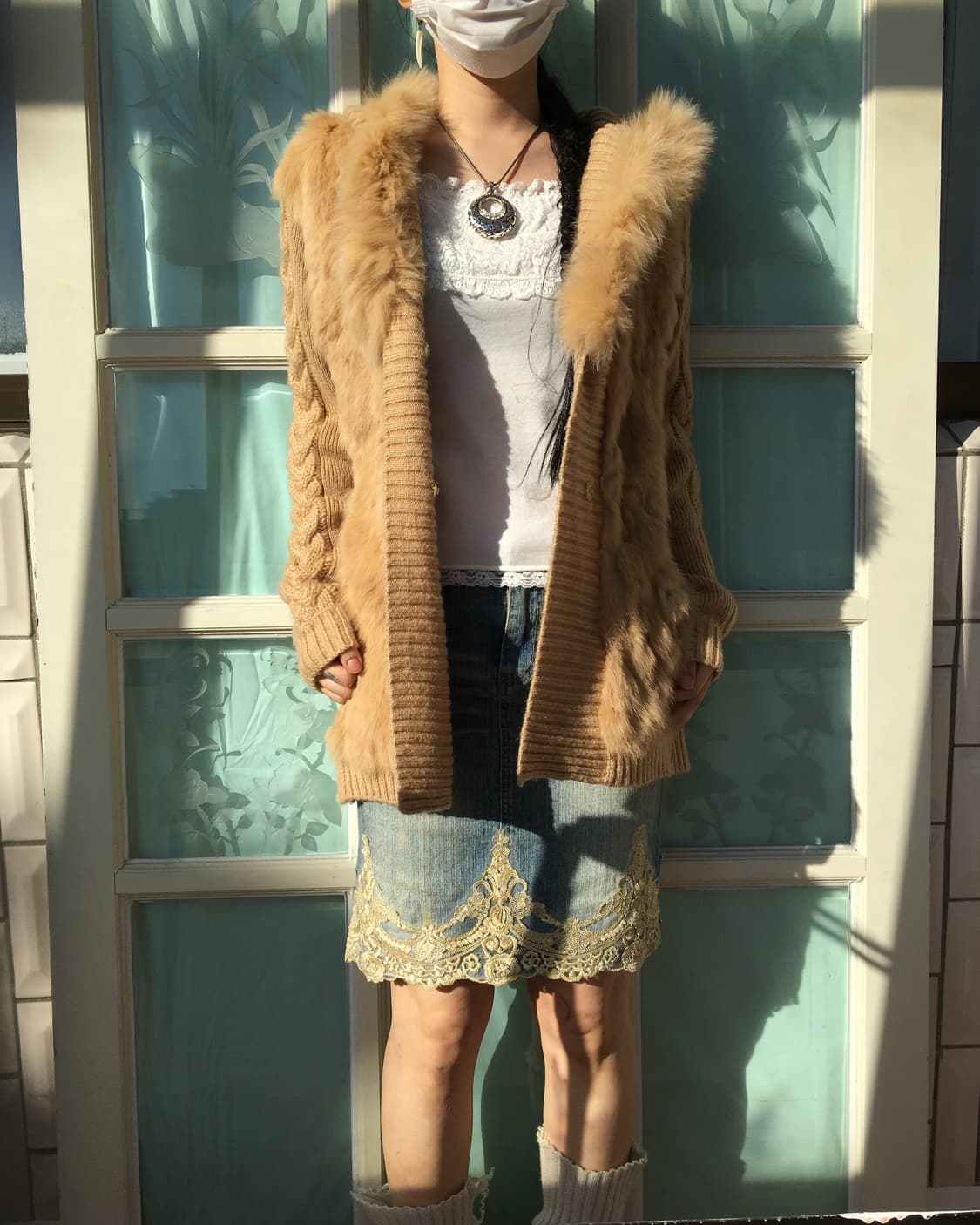 Fur trimming hood knit cardigan 상품이미지7