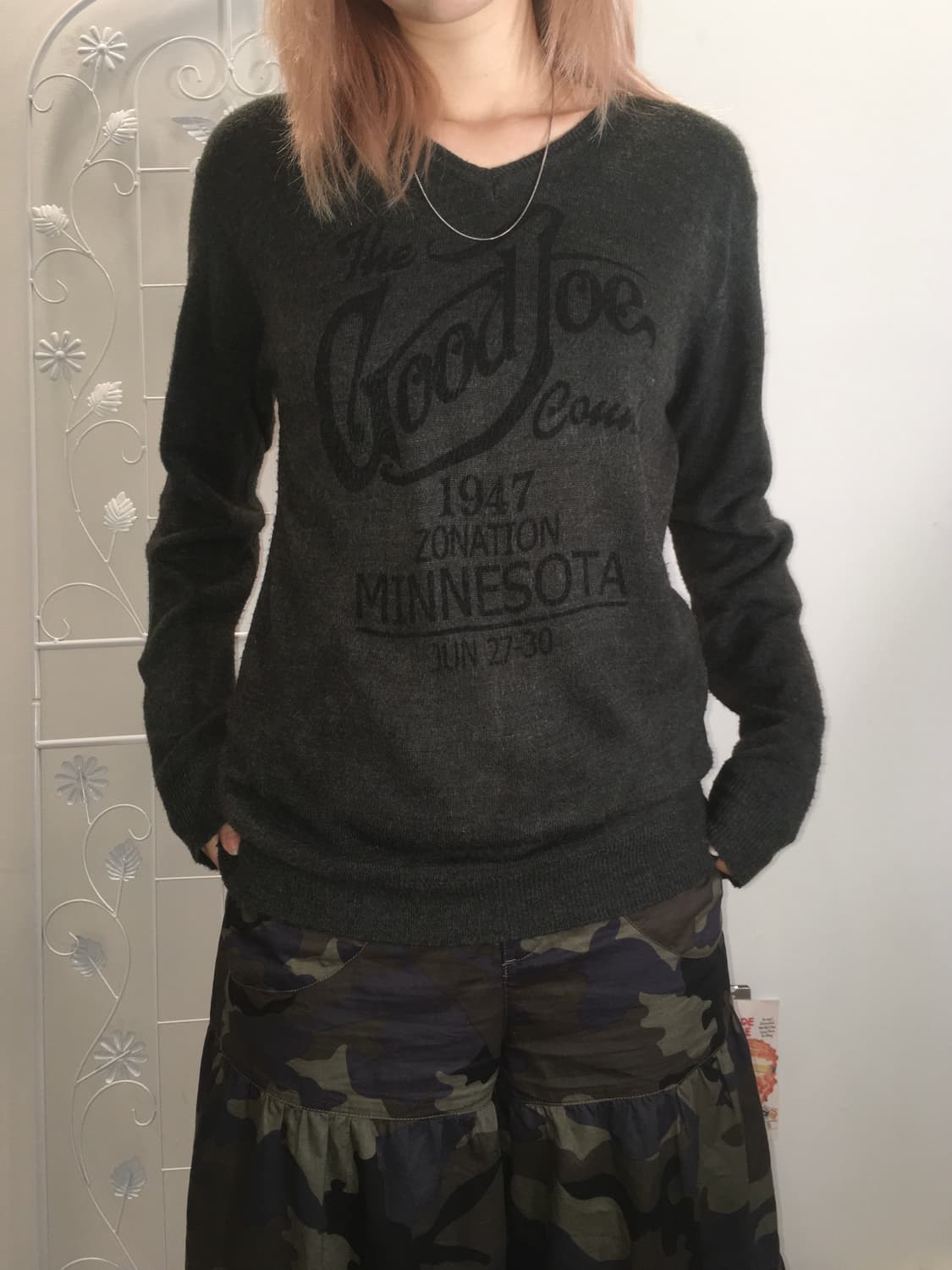 jpn vintage charcoal lettering knit 상품이미지3