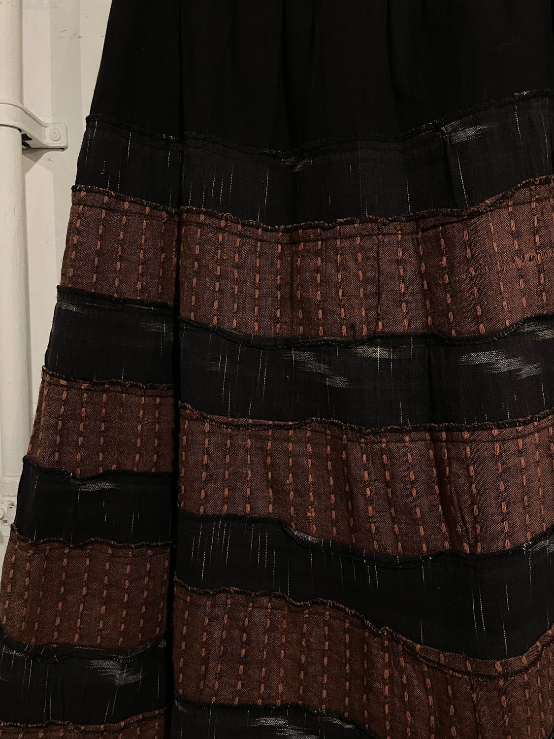 이카트 스타일 패턴 브라운 스티치 블랙 롱스커트 히피 오리엔탈 상품이미지2