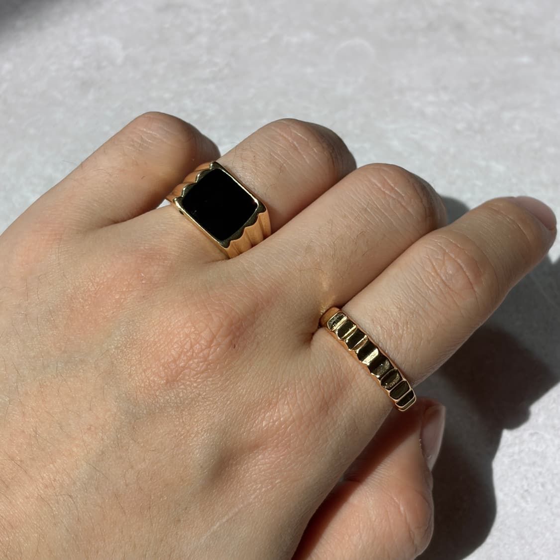 Oribell 블랙 오닉스 골드플레이트 925실버 오픈링 반지 상품이미지6