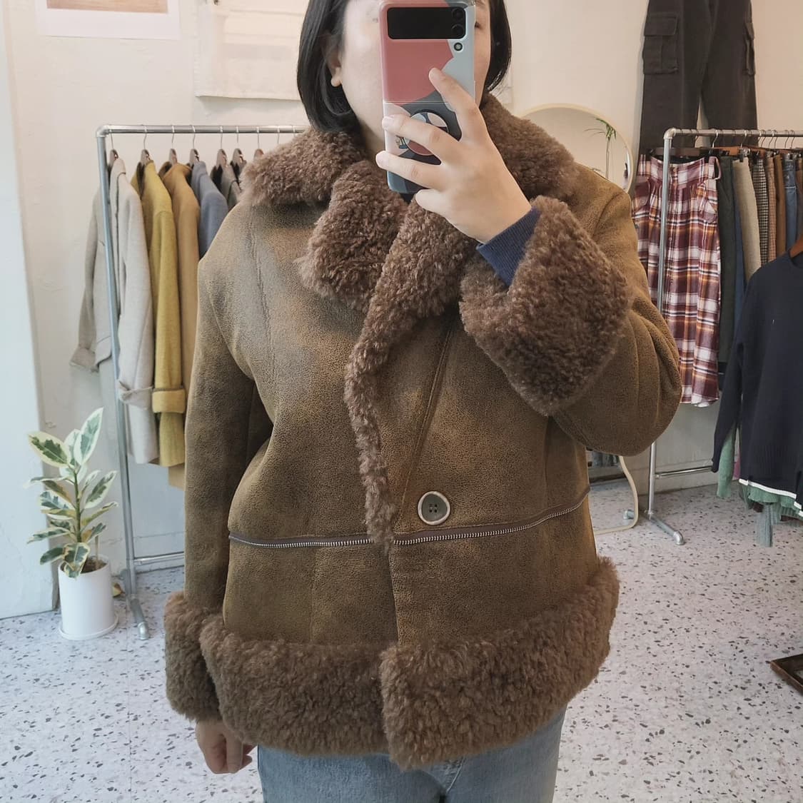 Jingzhongyue 브라운 카라 무스탕 상품이미지9