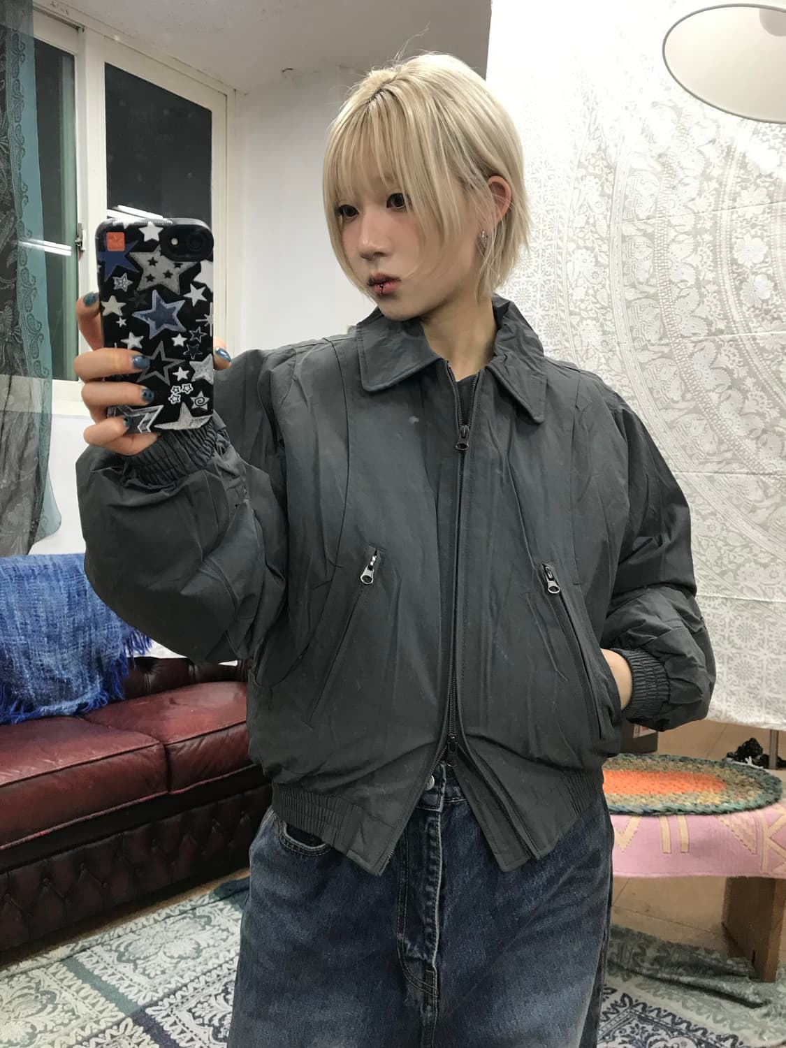 커스텀어클락 cocl 사이드디테일 블루종 봄버 숏점퍼  상품이미지1