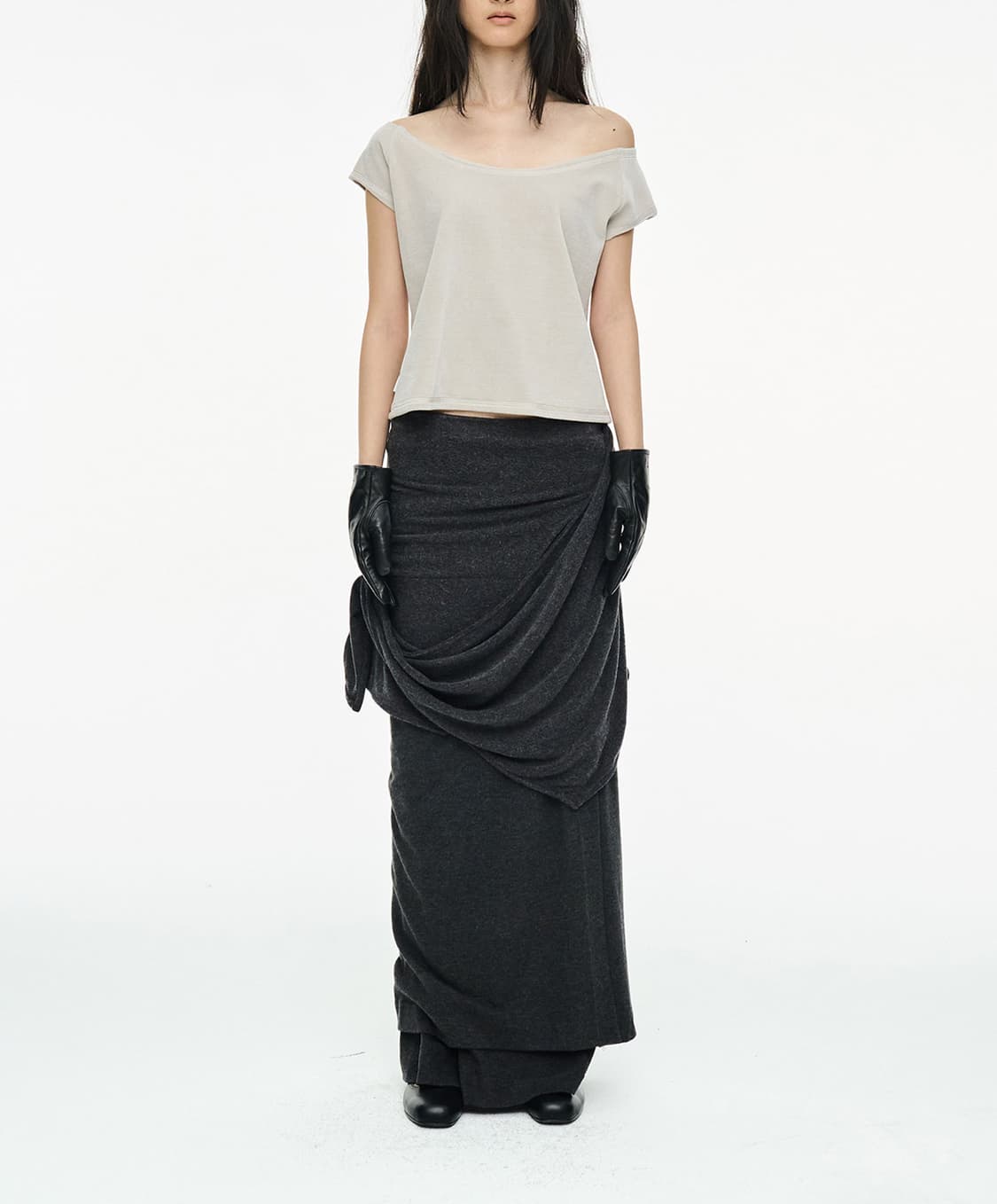 Cerric 세릭 드레이프 롱 스커트 차콜 2사이즈 상품이미지1