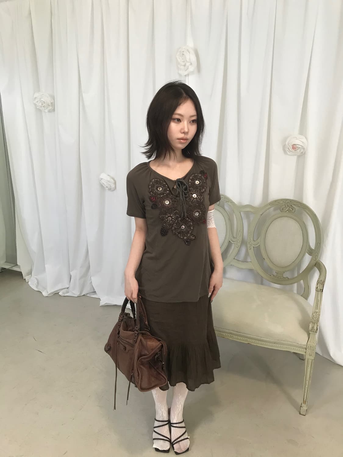 Hiroko Bis 플라워 아플리케 탑 상품이미지2